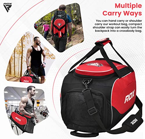 RDX 50L Gym Bag with Ventilated Shoes Compartment, All In One Backpack Duffle Holdall, Fitness Sports MMA Boxing Yoga Swim Gear Sportswear Bag, Weekend Overnight Travel Hiking Rucksack for Men Women - color: Red