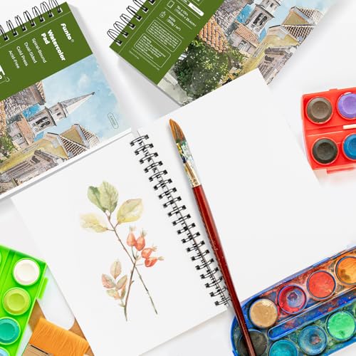 Funto Watercolor Pad 10x7, 3-Pack, 90 Sheets, 140 lb/300 GSM, Double-Sided, Cold Press, Spiral Bound, Heavyweight Paper for Watercolor Painting - color: 10x7-Green-3 Pack
