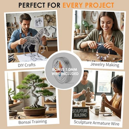 Aluminum Craft Wire 16 Gauge(1.5 mm)–164 FT(50 M)+18 Gauge (1.0 mm) 32.8FT (10 M) KSVZS Anodized Aluminum Wire,Flexible Metal Wire for Crafts,Sculpting,Jewelry Making,Armature and DIY Crafts(Silver) - size: 16 Gauge