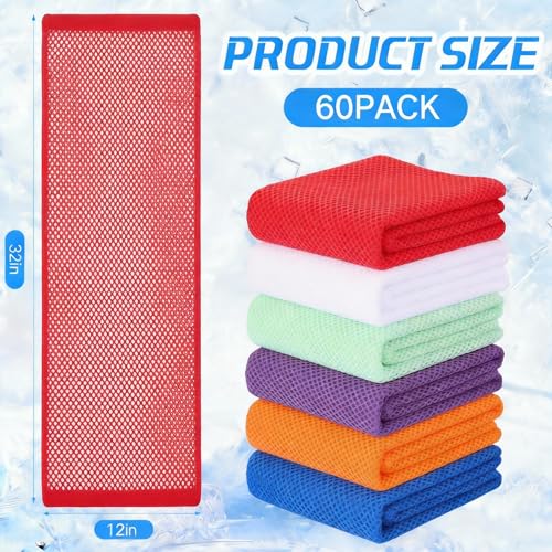 QBrand 60팩 쿨링 타월, 101.6cm x 30.5cm(40 x 12인치) 얼음 통기성 쌀쌀한 땀 걸레 극세사 운동 걸레 체육관 타월 목 및 얼굴용 요가 골프 스포츠 러닝용 (MU-60) - color: Mu-60