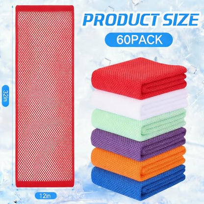QBrand 60팩 쿨링 타월, 101.6cm x 30.5cm(40 x 12인치) 얼음 통기성 쌀쌀한 땀 걸레 극세사 운동 걸레 체육관 타월 목 및 얼굴용 요가 골프 스포츠 러닝용 (MU-60) - color: Mu-60