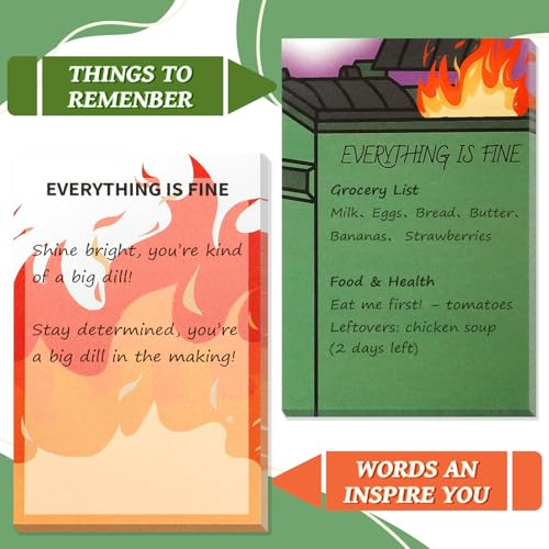 Dumpster On Fire Desk Accessories,Flames are Burning Cute Sticky Notes | 12 Pads 3.54 x 2.36 Inch,It's Fine I'm Fine Everything is Fine,Memo Notes Funny Office Gifts for Women Men Coworkers - color: 12pcs Dumpster-b
