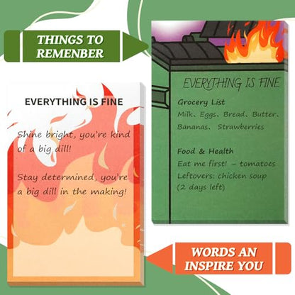 Dumpster On Fire Desk Accessories,Flames are Burning Cute Sticky Notes | 12 Pads 3.54 x 2.36 Inch,It's Fine I'm Fine Everything is Fine,Memo Notes Funny Office Gifts for Women Men Coworkers - color: 12pcs Dumpster-b