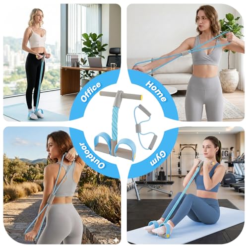 Asnomy Band Set – 8-Tubes Pedal Resistance Band with Handle, Ankle Resistance Band with Figure 8 Resistance Band for Strength Exercises, Training for Stretching The Abdomen,Waist,Arms and Legs - color: Grey Blue
