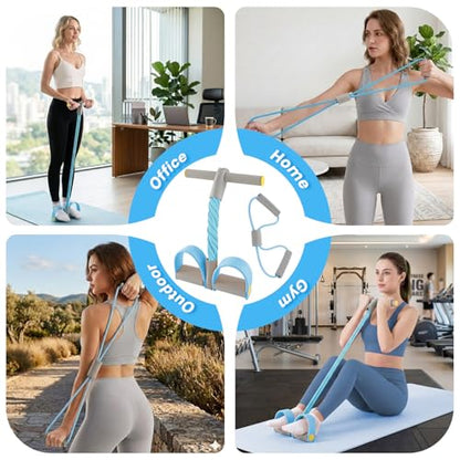 Asnomy Band Set – 8-Tubes Pedal Resistance Band with Handle, Ankle Resistance Band with Figure 8 Resistance Band for Strength Exercises, Training for Stretching The Abdomen,Waist,Arms and Legs - color: Grey Blue
