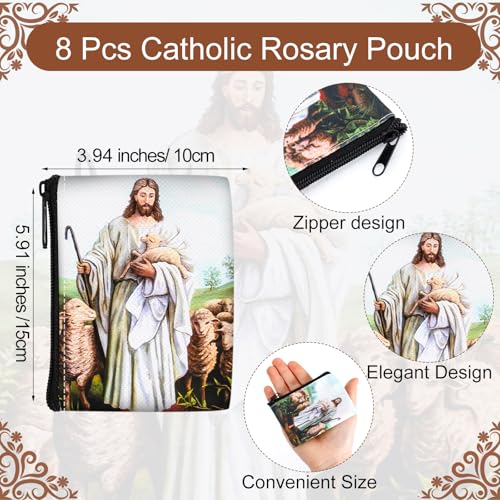 Windyun 8 Pcs Catholic Rosary Pouch 3.9'' x 5.9'' Coin Purse Rosary Holder Beads Bag with Zipper for Prayer Storage(Religious) - size: 3.9 x 5.9 Inches, style: Religious