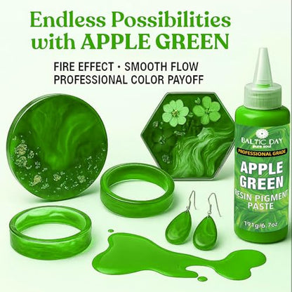 BALTIC DAY Apple Green Epoxy Resin Pigment Paste, Extra Large 191g (6.7oz) – Opaque Resin Colorant, Highly Concentrated Epoxy Dye, Mica Powder Alternative for Resin Art, Jewelry, Tumblers, Crafts & DIY Projects - color: Apple Green