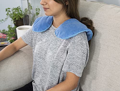 DreamTime Microwaveable Crescent Wrap with Aromatherapy, Heating Pad for Neck and Shoulders, Neck Wrap with Soothing Lavender, Lemongrass, and Chamomile Herbs for Natural Stress Relief, Blue - color: Blue, style: Crescent Wrap