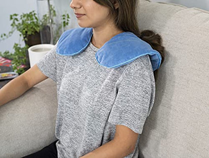 DreamTime Microwaveable Crescent Wrap with Aromatherapy, Heating Pad for Neck and Shoulders, Neck Wrap with Soothing Lavender, Lemongrass, and Chamomile Herbs for Natural Stress Relief, Blue - color: Blue, style: Crescent Wrap