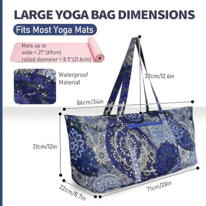 Yoga Mat Bag Yoga Tote Bag with Large Waterproof Zipper Pocket and Drawstring Pocket Yoga Mat Bag Carrier Fit Most Size Mats and All You Stuff - color: blue
