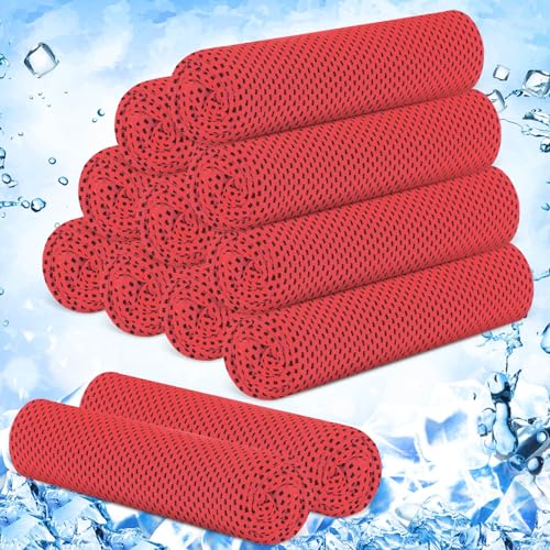 Hosuly 12 Pieces Cooling Towels, 40 x 12 Inch Ice Cool Towel for Neck and Face Microfiber Soft Breathable Chilly Rags for Yoga, Sports, Golf, Gym, Running, Workout(Red) - color: Red