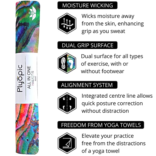 Plyopic All In One Yoga Mat | Luxury Sweat-Grip Mat/Towel Combo | Ideal for Yoga, Hot Yoga, Bikram, Pilates, Workout & Exercise | Eco-Friendly Natural Rubber - color: Haliotis
