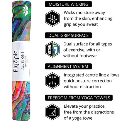 Plyopic All In One Yoga Mat | Luxury Sweat-Grip Mat/Towel Combo | Ideal for Yoga, Hot Yoga, Bikram, Pilates, Workout & Exercise | Eco-Friendly Natural Rubber - color: Haliotis