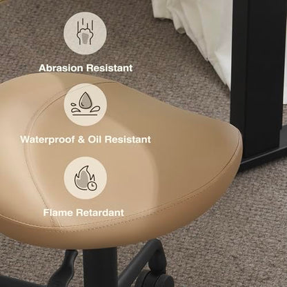 Ergonomic Saddle Stool, Adjustable Hydraulic Rolling Chair with Swivel Seat - color: Tan, size: Standard without Backrest