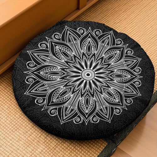 Meditation Cushion, Floor Pillows for Sitting, Meditation Pillow for Tatami Living Room, Yoga Sitting, Floor Pillow in Home & Outdoor, Memory Foam Added, 22x22 Inch - color: Mandala Black, size: Round