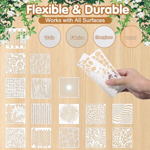 16Pcs Stencils for Painting on Wood, 6"x6" Stencils for Crafts Reusable, Textured Art Supplies for Burlap Art, Canvas, Brick, Mixed Media Projects - size: 2.0