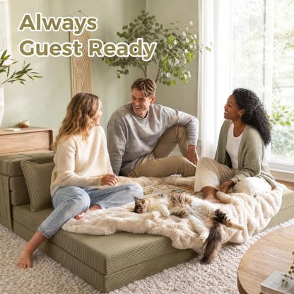 Tri-Fold Futon Mattress, Foldable Floor Mat (Sage Olive,Queen) - color: Sage Olive, size: Queen (80"L x 60"W x 3"Th)