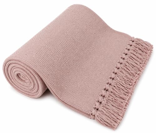 Kakaos Solid Color Cotton Yoga Blankets with Matching Tassels (Pink) - color: Pink