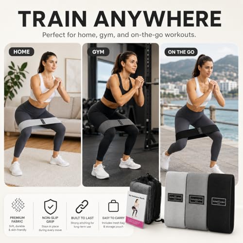 Fabric Resistance Bands Set for Working Out - 3 Pack Booty Bands for Women & Men, Non Slip Exercise Bands for Legs, Glutes, Squats, Hip, Thigh, Strength Training & Physical Therapy