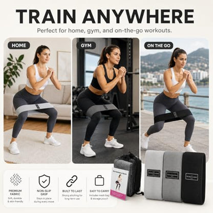 Fabric Resistance Bands Set for Working Out - 3 Pack Booty Bands for Women & Men, Non Slip Exercise Bands for Legs, Glutes, Squats, Hip, Thigh, Strength Training & Physical Therapy