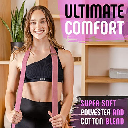Gradient Fitness Yoga Strap, Friction-Less Easy-Feed Buckle, Super Soft Cotton/Polyester Blend Webbing, Free eGuide. (8 Feet) - color: Pink