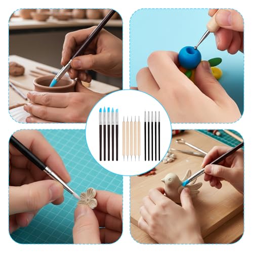 15PCS Silicone Sculpting Tools, Clay Sculpting Tools, Silicone Clay Tool, Modeling Dotting Tool Set with Wooden Handle Ball Stylus for Clays Sculpture, Carving and Shaping