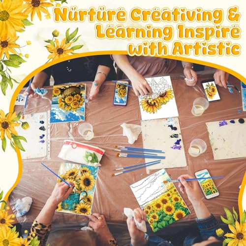 Blosssound 10 Set Pre Printed Canvas Pre Drawn Canvas Painting with Easel Kits 5" x 7" Outline Painting Panels for Beginners, DIY Craft Project, Home Decors(Sunflower) - style: Sunflower
