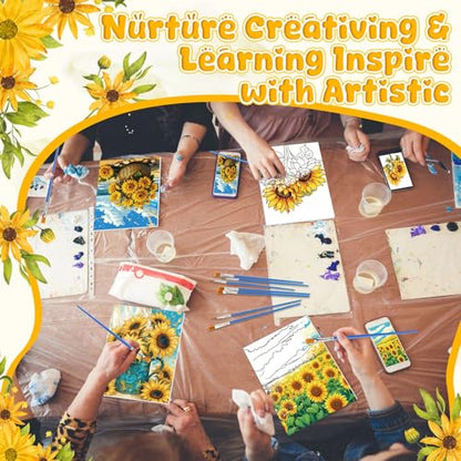 Blosssound 10 Set Pre Printed Canvas Pre Drawn Canvas Painting with Easel Kits 5" x 7" Outline Painting Panels for Beginners, DIY Craft Project, Home Decors(Sunflower) - style: Sunflower