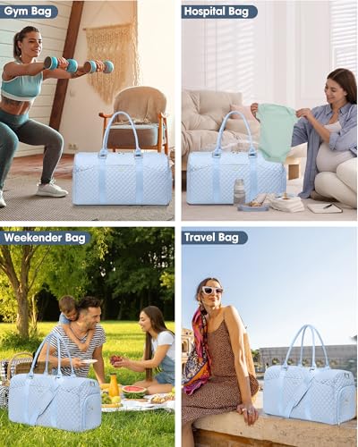Women Weekender Travel Duffle Bag: Travel Duffel Overnight Bags with Shoe Compartment Large Carry on Tote with Toiletry Bag Weekend Traveling Yoga Gym Hospital Bag for Women with Wet Pocket Light Blue - color: 06-Light Blue, size: Large