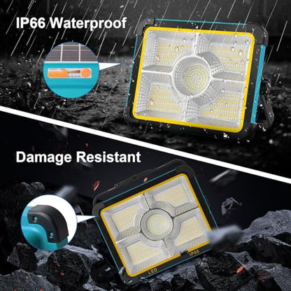 Rechargeable LED Solar Work Light | Job Site Battery Rechargeable LED Floor Light, Waterproof Portable Camping Light for Emergency, Repair, Camping - size: 12000mAh