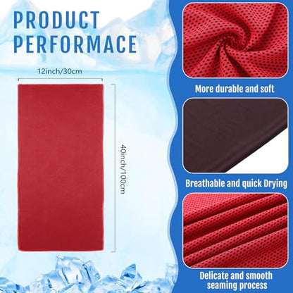 Hosuly 15 Pcs Cooling Towels 40" x 12", Red - color: Red