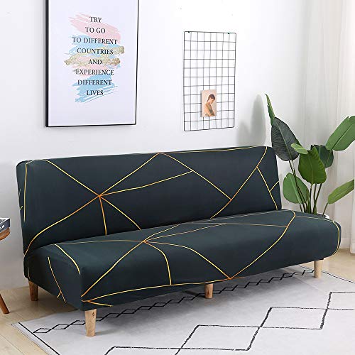MIFXIN Armless Sofa Cover Futon Slipcover Stretch Spandex Washable Folding Sofa Bed Non-Armrest Couch Furniture Protector Sofa Slip Cover Without Armrests (Green Gold Strip) - color: Green+gold Strip