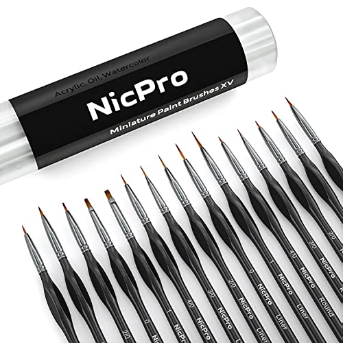 Nicpro 15 PCS Detail Paint Brushes, Miniature Paint Brushes for Detailing | Fine Tip Mini Paint Brush Set for Acrylic Watercolor Oil, Models, Paint by Numbers, Face, Nail Art, Craft, Rocks (Black) - color: Black, size: 15 pcs