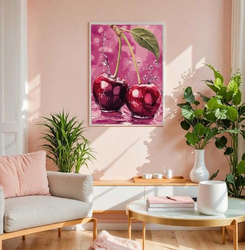 AIBOERL Diamond Art Kits for Adults,Cherry Diamond Painting Wall Decor | Round Drill Cherry Diamond Painting for Beginners DIY Rhinestone 5D Diamond dots(Gemstone Craft)Wall Art Gift 12x16IN - color: DP03256