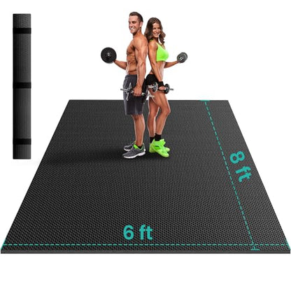 Stepwaver Large Exercise Mat, 6'x4'/7'x5'/8'x5'/9'x5'/10'x5'/12'x5'x8mm | Non-Slip, Ultra Durable, High-Density, Extra Thick Workout Mat for Home Gym Flooring, Cardio, Yoga & Fitness, Shoes-Friendly - size: 8x6FT