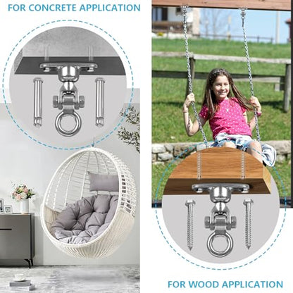 Heavy Duty 1500 LBS Capacity Swing Hanger | 360°+180° Full Swivel Stainless Steel Hammock Hanger | Durable Hardware Accessories for Porch, Playground, Yoga, Heavy Bag - size: 2 holes-360°+180°