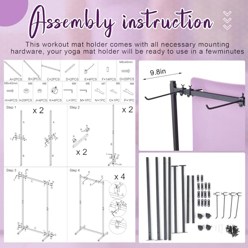 DaisyInner Hanging Yoga Mat Rolling Cart on Wheels Large Capacity Yoga Mat Rack Holder Stand Storage, Holds 40 Mats for Gym Workout Room Equipment
