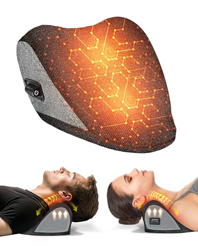 Heated Neck Stretcher for Pain Relief - Neck and Shoulder Relaxer Graphene Heated Cervical Traction Device Neck Pillow Corrector Chiropractic for TMJ Pain Relief and Cervical Spine Alignment Black
