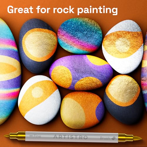 ARTISTRO 12 Metallic Dual-Tip Acrylic Paint Marker Pens for Drawing | For Fabric, Rock, Glass, Wood, & Molds, Arts & Crafts Gift for Adults, Teens, & Kids, Classroom Must Haves & School Supplies