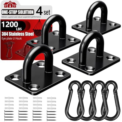 sprookber 304 Stainless Steel Pad Eye Snap Hook,M8 Ceiling Hook 1200Lb,8Pcs | Hanging Kit with Screws for Hammock Chair Swing, Yoga Gym Equipment, Sun Shade Sail, Plant Hangers & Marine Boat Hardware - size: 3.15 inch, style: Black Square
