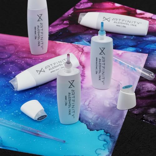 Artfinity Alcohol Ink - CMYK Set, 7 Pieces | 10 Sheets 9x12 Multimedia Paper | Fast-Drying, Permanent, Transparent Alcohol Inks for Gloss Paper, Glass, Metal | 25 ml Bottles - color: Cmyk, size: 5.2 fl oz