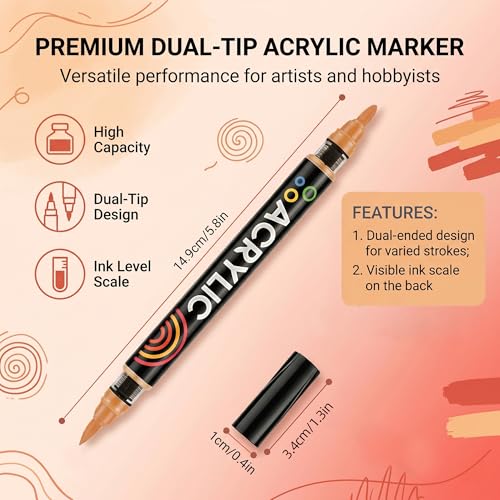 Dual Tips Acrylic Paint Markers - Fine Tip and Brush Tip Acrylic Paint Pens for Stone,Paper,Wood,Glass,Fabric Paint,DIY Crafts (6, Orange) - color: Orange