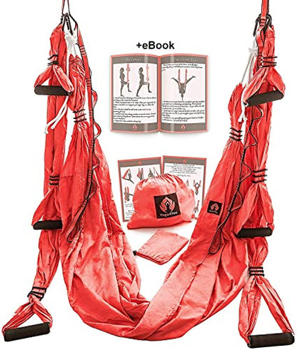 Aerial Yoga Swing Set - Hammock Hanging Swing - Sling Inversion Fly Kit - Antigravity Yoga Sling - Suspension Trapeze - color: CORAL