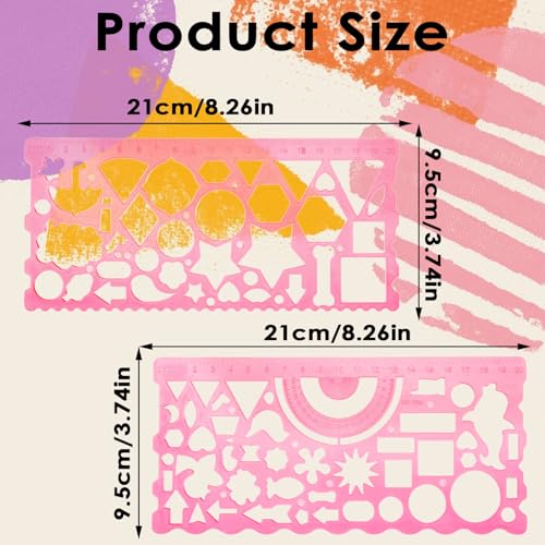 JIEYAO 2 Pcs Geometric Drawings Templates, Multi-Shaped Drafting Stencils, Plastic Measuring Templates Rulers Clear Drawing Triangle Tool Protractor Set for Studying Designing Office(Red) - color: Red
