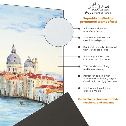 Jerry's Artarama Da Vinci Aqua Pro Panels - 5x5" - Pk of 4-1/8" Thick Rigid Watercolor Board with Acid-Free Surface, Clay-Infused Gesso, Ideal Watercolor Boards for Painting Mixed Media - size: 5x5" - Pk of 4