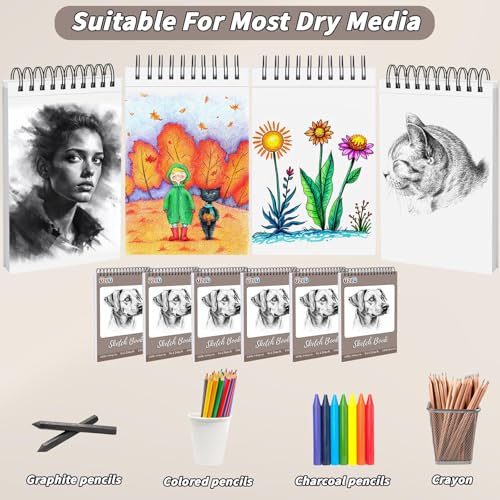 10 Pcs Sketch Book Bulk 9 x 12 in 400 Sheets Top Spiral Bound Sketch Pad Drawing Paper 40 Sheets Each Acid Free Mixed Media Sketchbook 68lb/100gsm Art Supplies for Beginner Artist - size: 9x12in