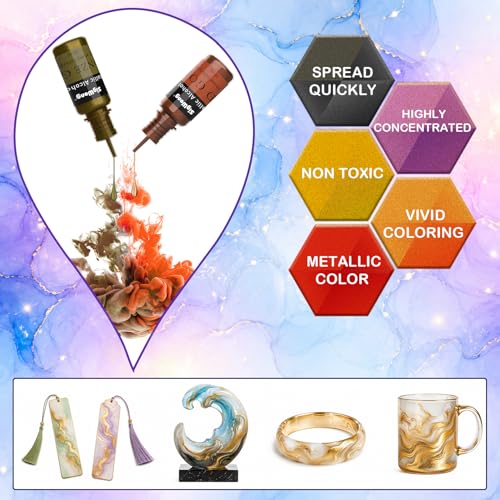 Metallic Alcohol Ink Set - 24 Colors, 10ml Each, Shimmer Mixatives for Resin, Yupo, Coaster, Painting, Tumbler Cup Making