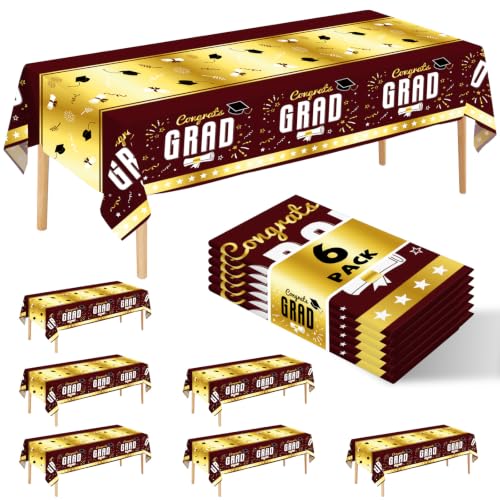 6 Pack Disposable Plastic Tablecloth 54" x 108" Burgundy Class of 2026 Grad Party Table Cloths Disposable for 6 to 8 Foot Tables Graduation Party Indoor or Outdoor (Graduation Burgundy) - color: Graduation Burgundy