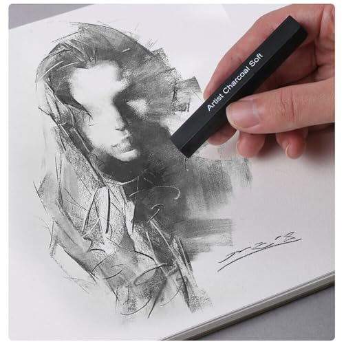 Artist Compressed Charcoal Sticks for Sketching, Drawing, Shading, Soft, Medium, Hard, Art Supplies Sketch Kits Tools, 6-Piece Boxed