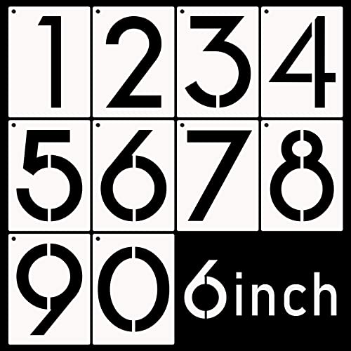 DXCYZ 6 Inch Large Number Stencils Kit 0-9 Address Number Stencil, 10PCS Reusable Plastic Painting Number Templates for Mailbox Signs, Door - size: 6 Inch